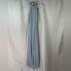 Dessy Collection Stand Collar Halter Maxi Dress W/Criss Cross Back Mist Blue 4R